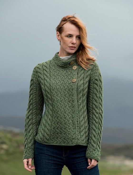 Aran Cashmere Super Soft Trellis And Cable Cardigan‎