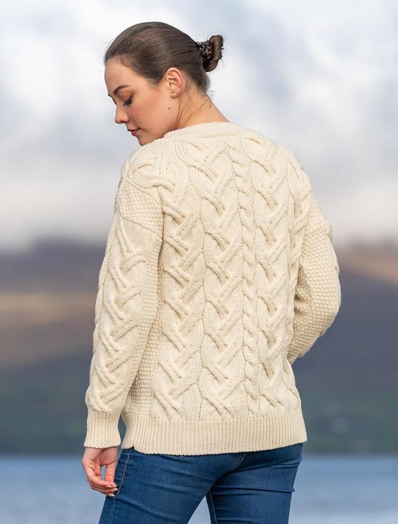 Aran Cashmere Super Soft V- Neck Chunky Cable Knit Cardigan‎