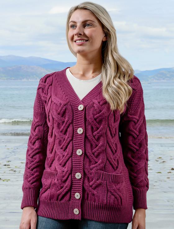 aran cashmere Super Soft V- Neck Chunky Cable Knit Cardigan‎‎‎‎‎‎