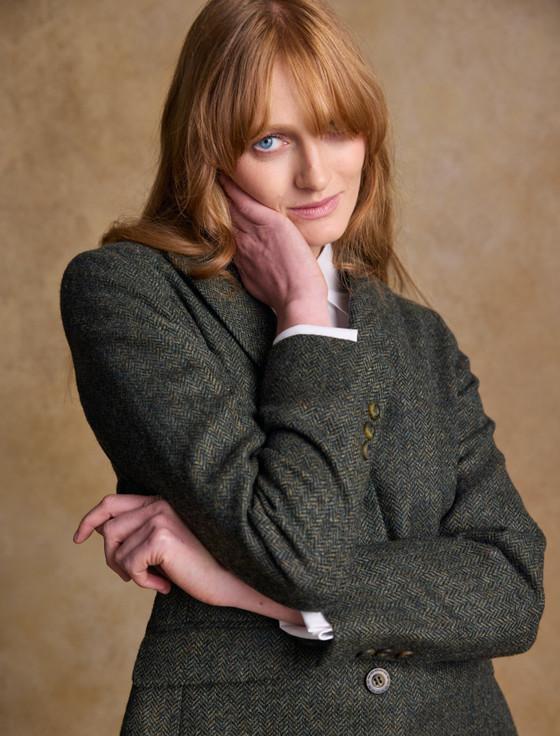 Aran Cashmere Tara Tweed Hacking Jacket - Green Fields