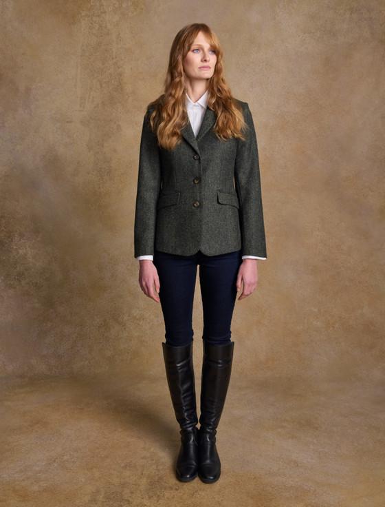 Aran Cashmere Tara Tweed Hacking Jacket - Green Fields