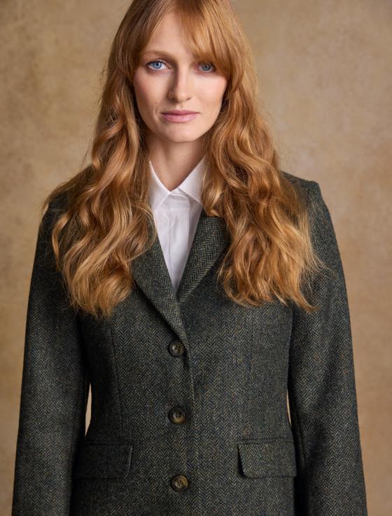 aran cashmere Tara Tweed Hacking Jacket - Green Fields