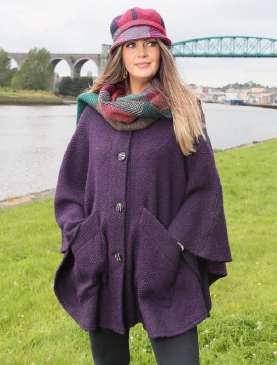 Aran Cashmere Tina Hooded Swing Cape - Killybegs Grape
