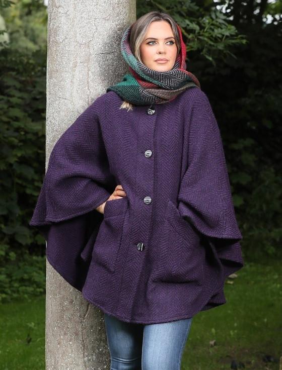 aran cashmere Tina Hooded Swing Cape - Killybegs Grape