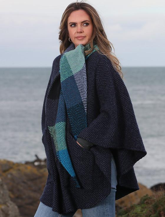 Aran Cashmere Tina Hooded Swing Cape - Killybegs Indigo