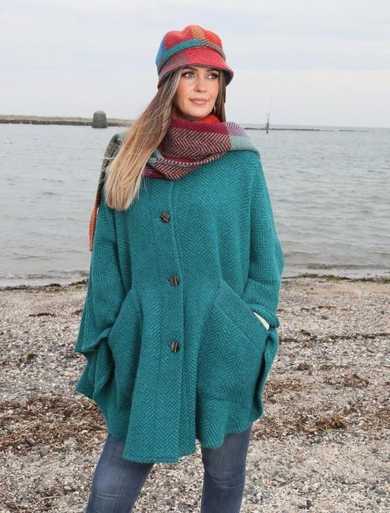 Aran Cashmere Tina Hooded Swing Cape - Killybegs Jade