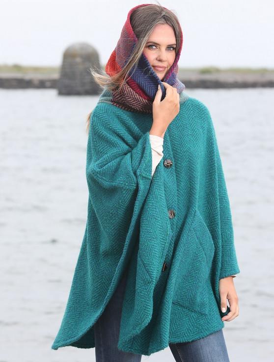aran cashmere Tina Hooded Swing Cape - Killybegs Jade