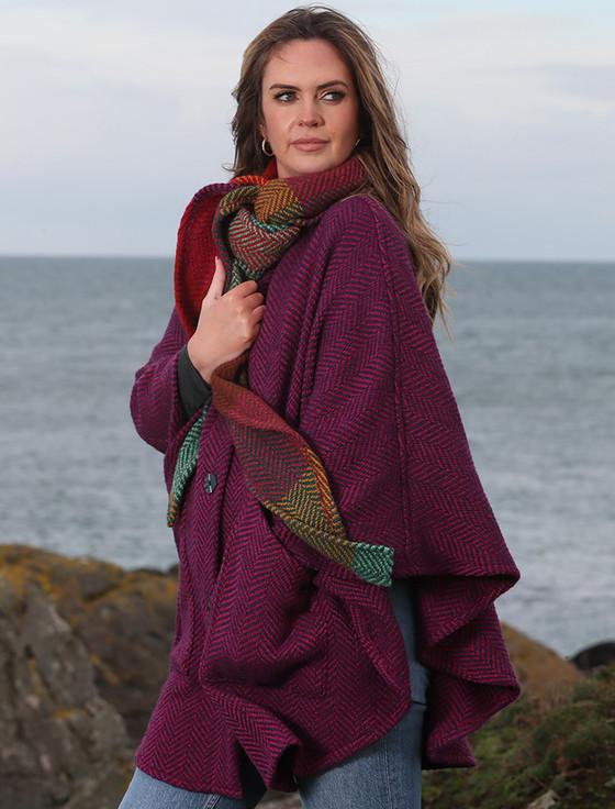 Aran Cashmere Tina Hooded Swing Cape - Killybegs Mauve