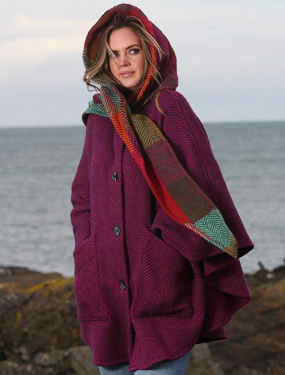 aran cashmere Tina Hooded Swing Cape - Killybegs Mauve