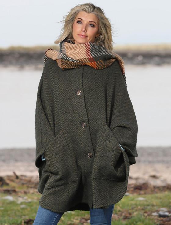 Aran Cashmere Tina Hooded Swing Cape - Killybegs Sage