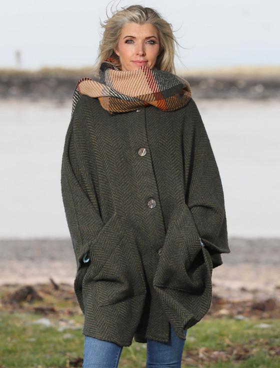 Aran Cashmere Tina Hooded Swing Cape - Killybegs Sage