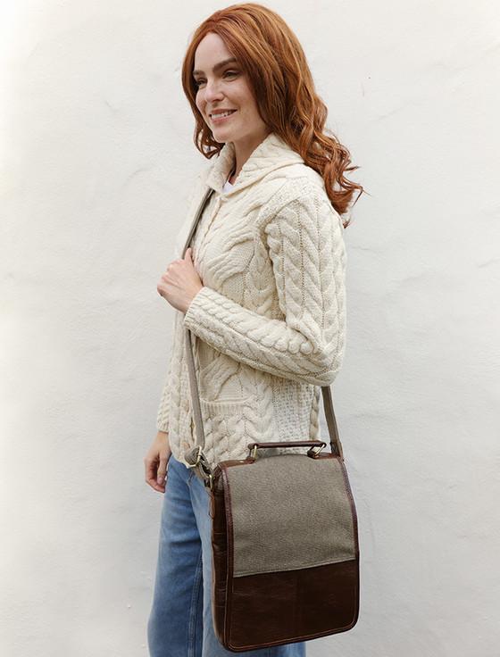 Aran Cashmere Traditional Tweed & Leather Bag With Handle