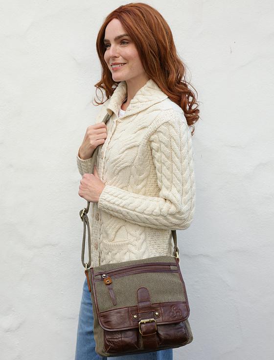 Aran Cashmere Traditional Tweed & Leather Single Buckle Bag