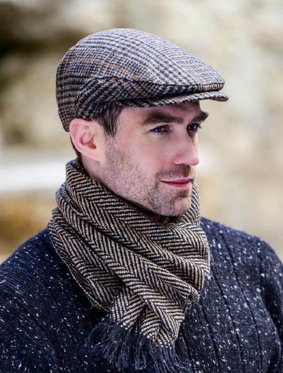 aran cashmere Trinity Tweed Flat Cap - Brown & Rust Plaid
