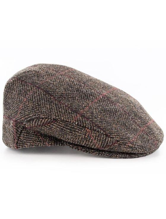 Aran Cashmere Trinity Tweed Flat Cap - Brown With Red