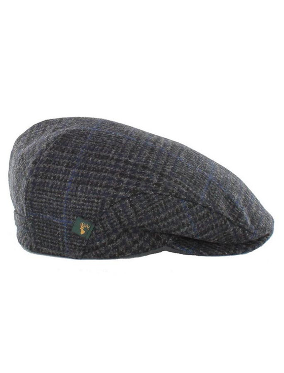 Aran Cashmere Trinity Tweed Flat Cap - Charcoal With Blue