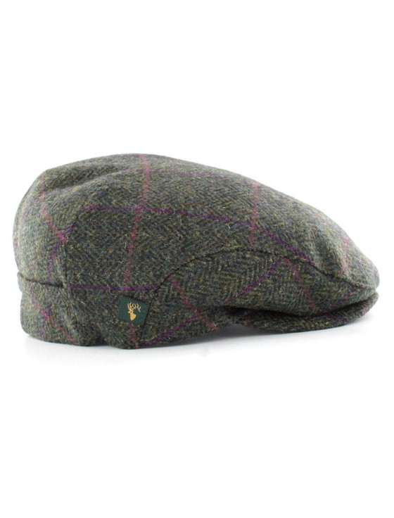 Aran Cashmere Trinity Tweed Flat Cap - Green With Heather