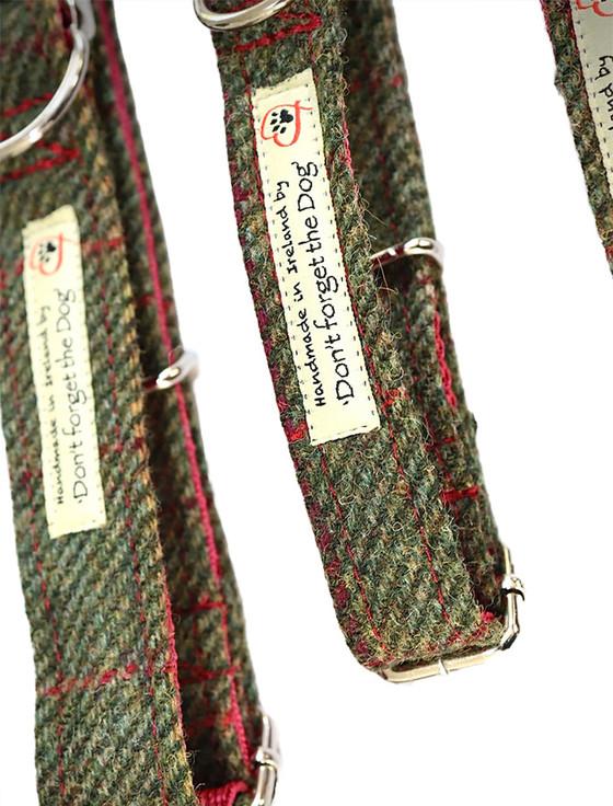 Aran Cashmere Tweed Dog Collar Plastic Buckle - Green Windowpane