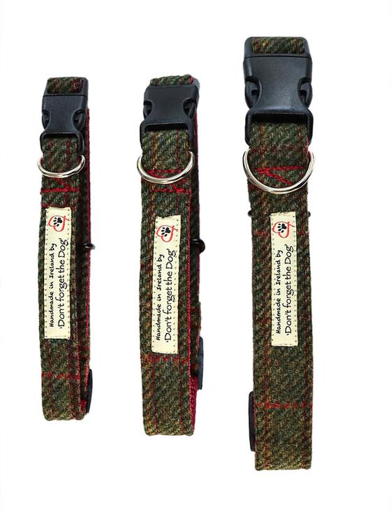 aran cashmere Tweed Dog Collar Plastic Buckle - Green Windowpane