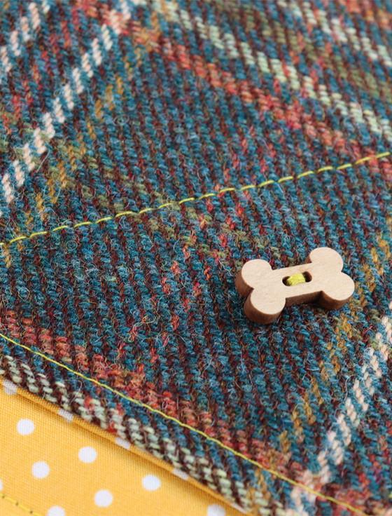 Aran Cashmere Tweed Doggy Neckerchief Bandana - Bright Green & Russet Windowpane
