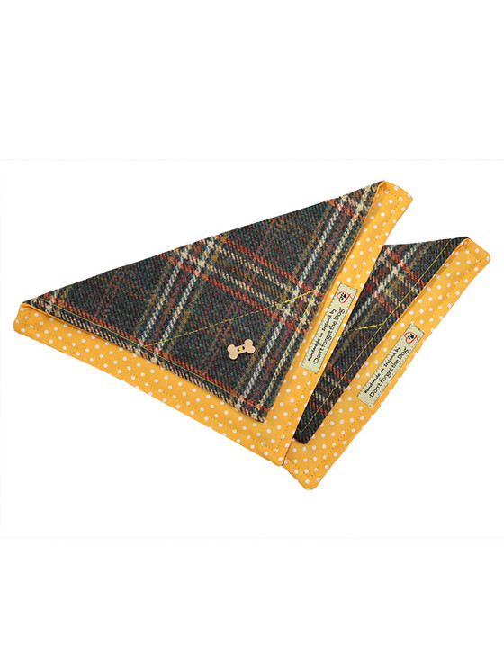 aran cashmere Tweed Doggy Neckerchief Bandana - Bright Green & Russet Windowpane