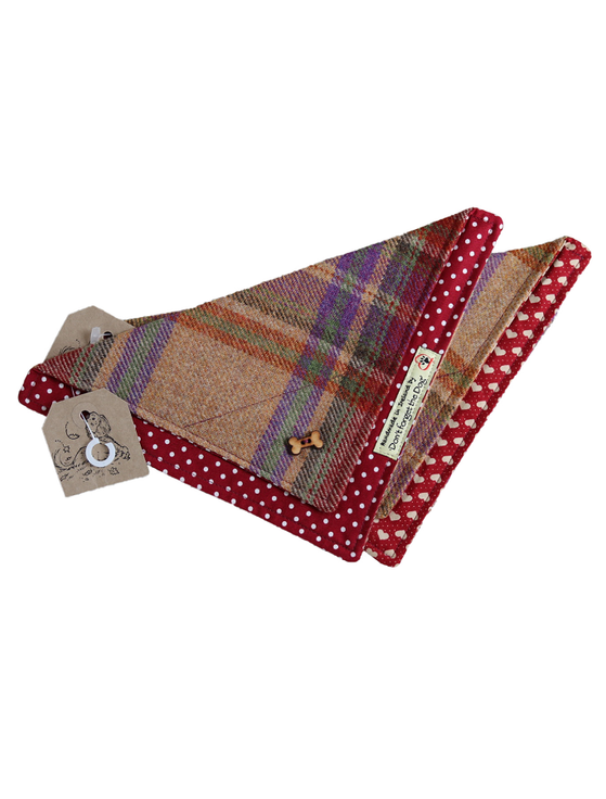 aran cashmere Tweed Doggy Neckerchief Bandana - Burgundy Plaid