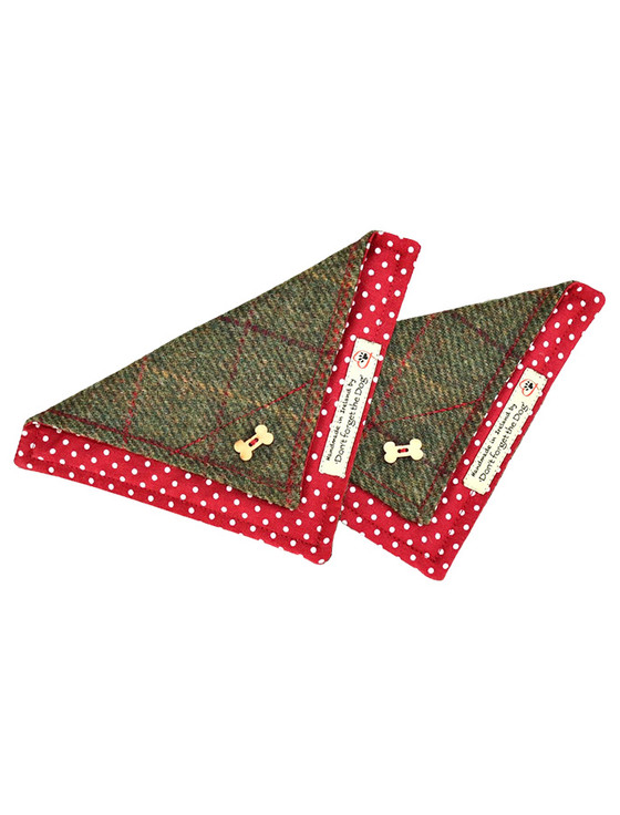 Aran Cashmere Tweed Doggy Neckerchief Bandana - Green Windowpane