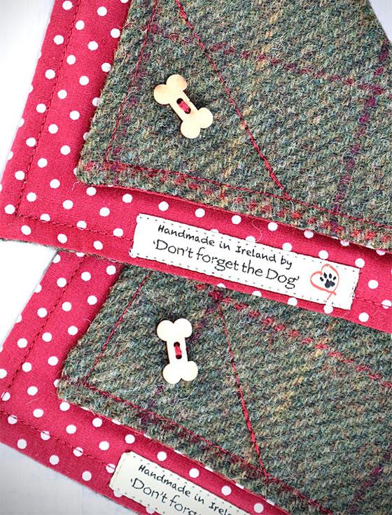 Aran Cashmere Tweed Doggy Neckerchief Bandana - Green Windowpane