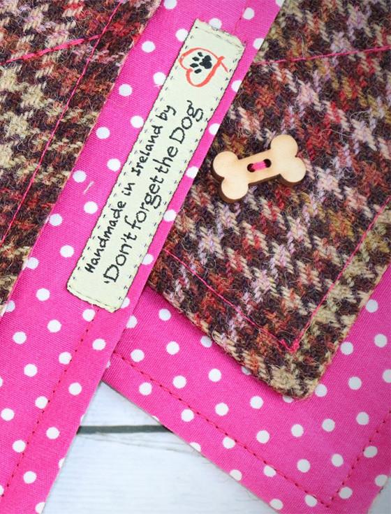 Aran Cashmere Tweed Doggy Neckerchief Bandana - Pink & Amber Plaid