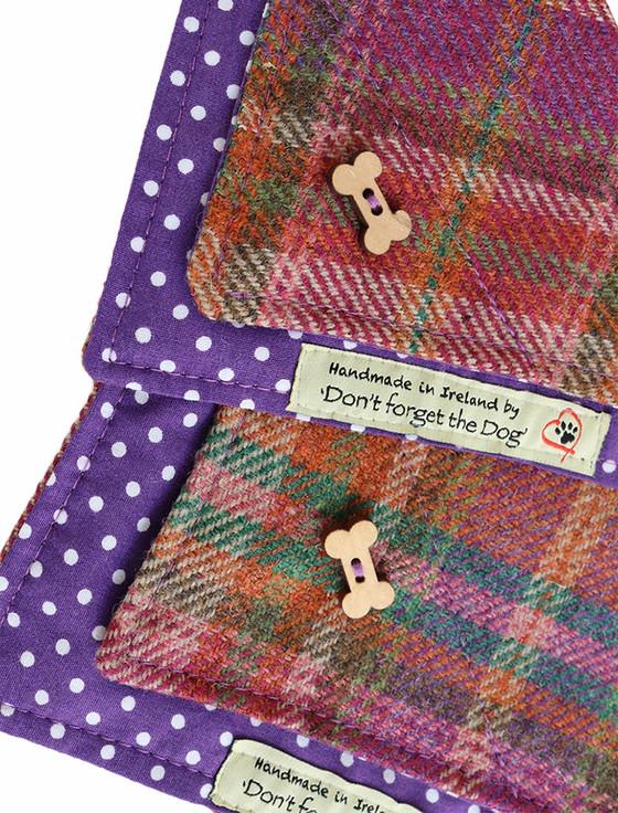 Aran Cashmere Tweed Doggy Neckerchief Bandana - Purple Russet