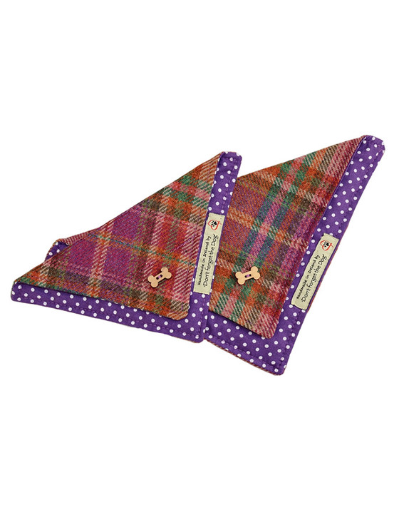 aran cashmere Tweed Doggy Neckerchief Bandana - Purple Russet