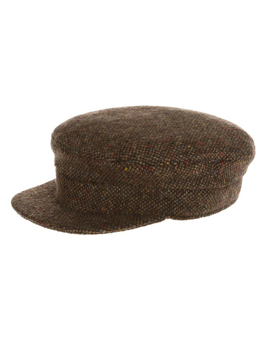 Aran Cashmere Tweed Skipper Cap- Brown Fleck Salt & Pepper