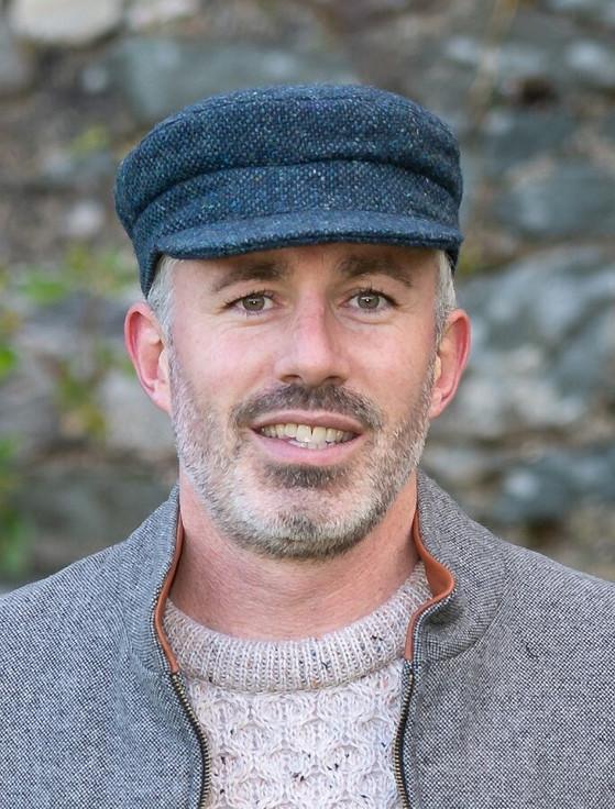 Aran Cashmere Tweed Skipper Cap- Navy Aqua Salt & Pepper