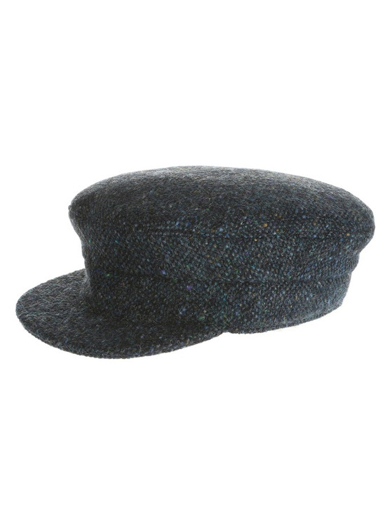 Aran Cashmere Tweed Skipper Cap- Navy Aqua Salt & Pepper
