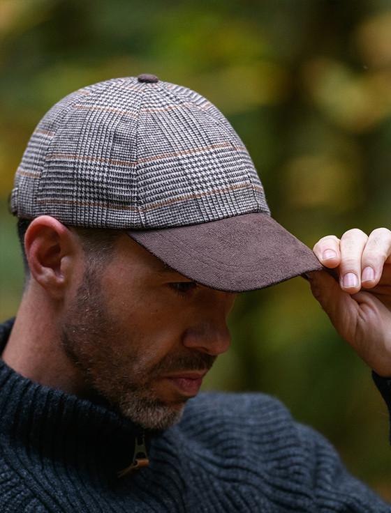 Aran Cashmere Tweed / Suede Brown Box Check Baseball Cap
