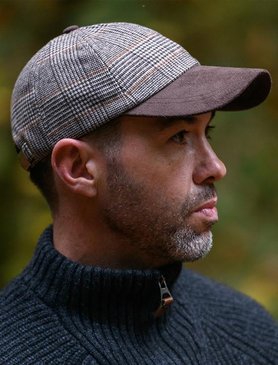 aran cashmere Tweed / Suede Brown Box Check Baseball Cap
