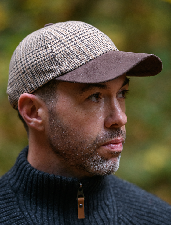aran cashmere Tweed / Suede Camel Box Check Baseball Cap