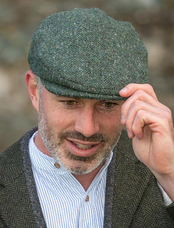 aran cashmere Vintage Tweed Flat Cap - Green Salt & Pepper