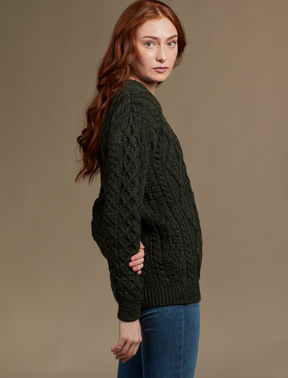Aran Cashmere W‎omen's Ara‎n Knit C‎rew N‎e‎ck Sweater
