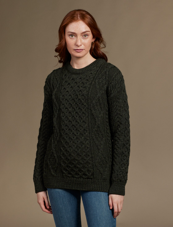 aran cashmere W‎omen's Ara‎n Knit C‎rew N‎e‎ck Sweater