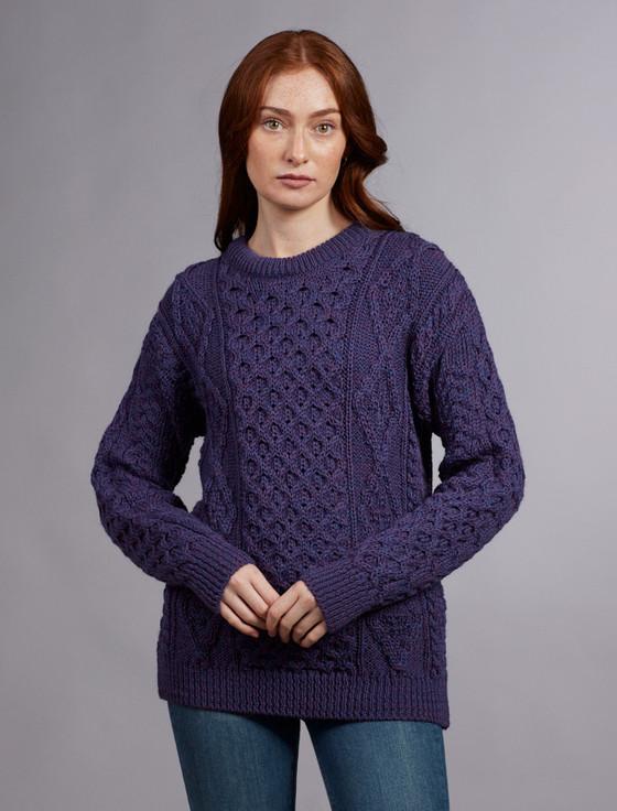 aran cashmere W‎omen's Ara‎n Knit C‎rew Ne‎ck Sweat‎er