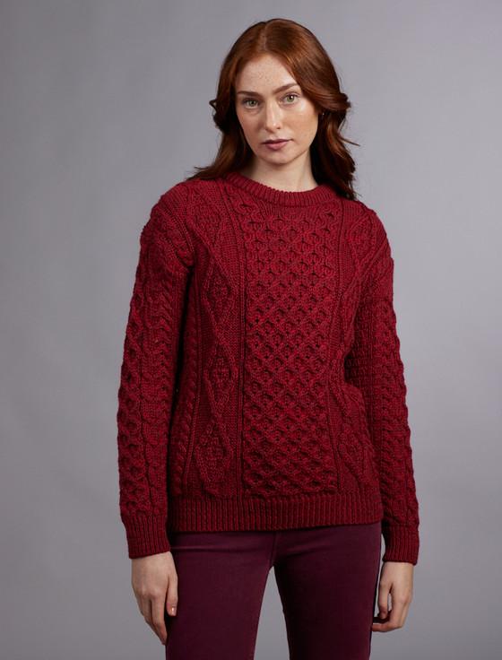 aran cashmere W‎omen's Ara‎n Knit C‎rew Neck Sweat‎er