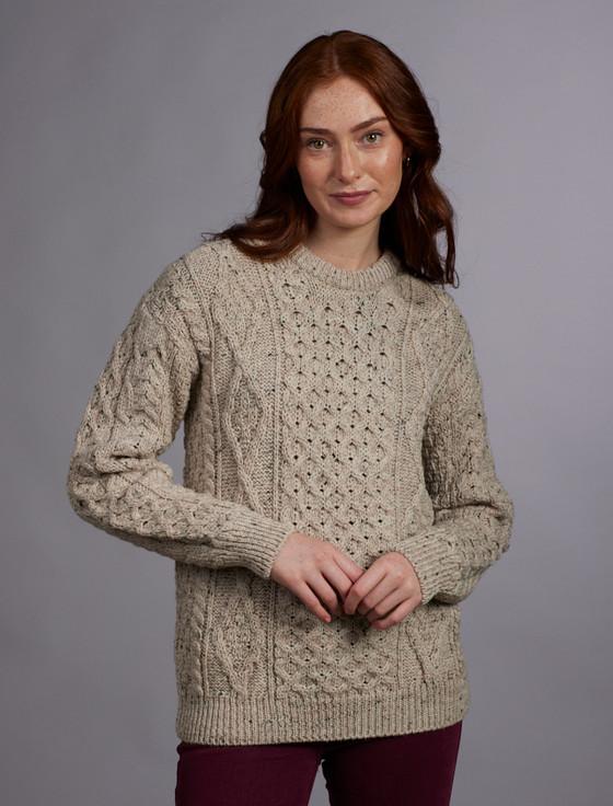 aran cashmere Women's Aran Knit Crew Neck Sweater