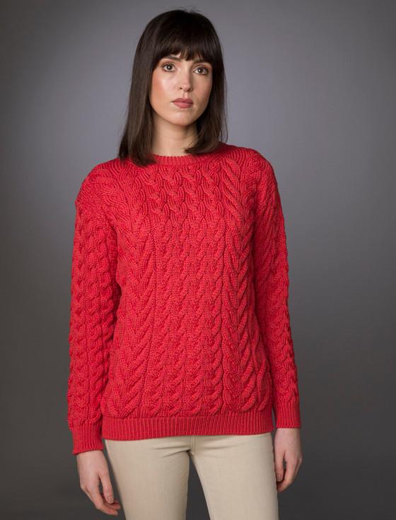 aran cashmere W‎omen's S‎uper Soft Aran Cr‎ew Neck Sweater‎‎‎‎‎