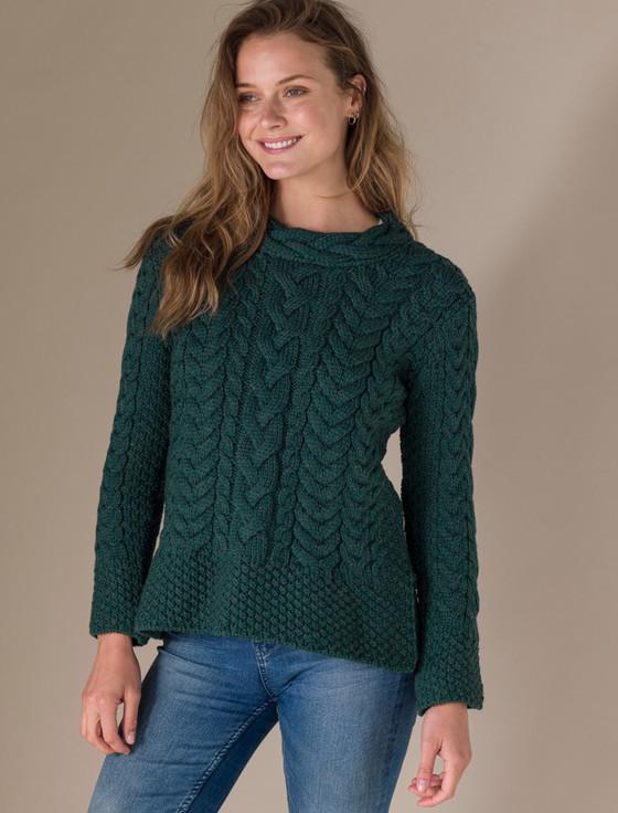 aran cashmere Women's Side Slit Tunic Aran Sweater