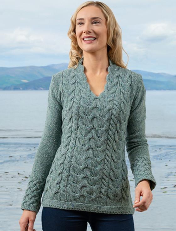 aran cashmere Wool Cashmere Cable V-Neck Sweater