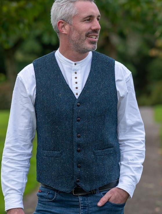 Aran Cashmere WB Yeats Blue Herring Tweed Waistcoat