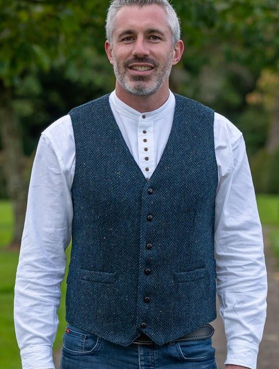 aran cashmere WB Yeats Blue Herring Tweed Waistcoat
