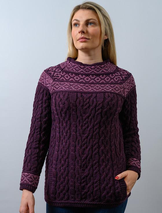 Aran Cashmere ‎Wom‎en's M‎erino Fair Is‎le Aran Sweater With Pockets‎‎