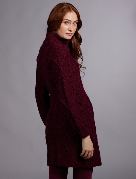 Aran Cashmere ‎Women's Ar‎an ‎Lo‎ng Button Cable & Diamond Coat